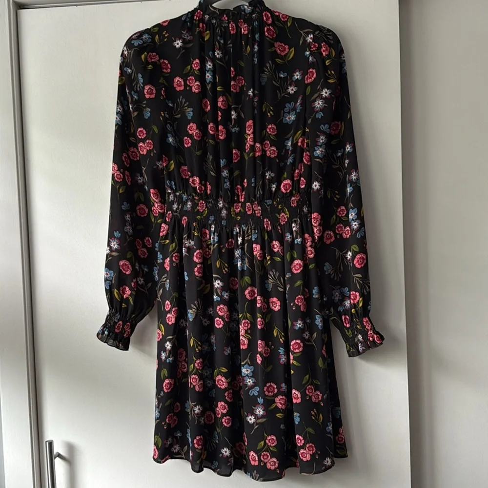 Kate Spade Black Meadow Floral Smock Waist Dress XS‎
